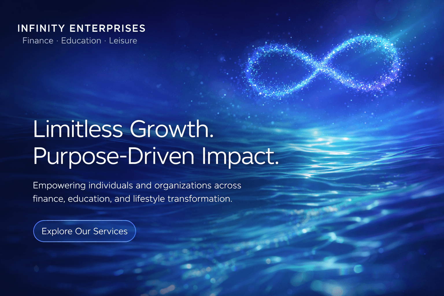 Infinity Enterprises client platform hero (Finance • Education • Leisure)